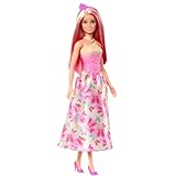 Barbie Royal-Puppe mit fantasievollen Haaren in Blond und Pink, bunten Accessoires, Oberteil in Pink mit Farbverlauf und Rock mit Schmetterlingsmuster, HRR08