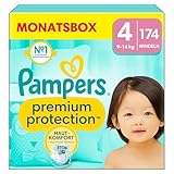 Pampers Baby Windeln Größe 4 (9-14kg) Premium Protection, Maxi, MONATSBOX, bester Komfort und Schutz für empfindliche Haut, 174 Stück