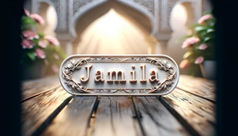 DALL·E 2024 06 12 21.43.21 A photorealistic key visual for a magazine article about 60 names for Muslim girls. The scene features a close up of a beautifully crafted nameplate o